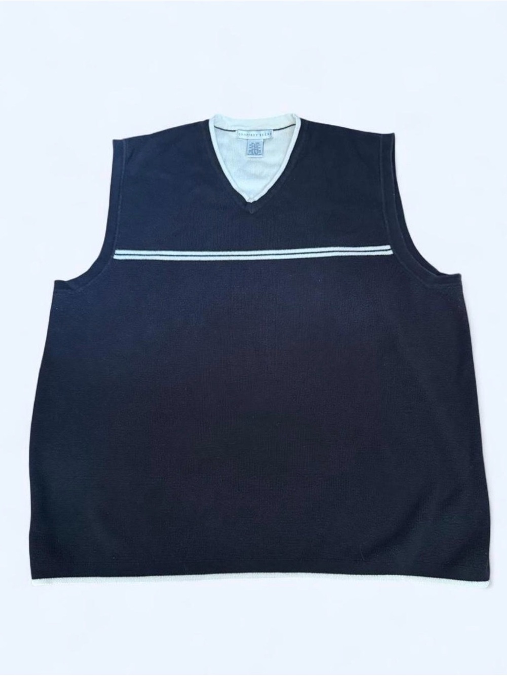 Geoffrey Beene Black V-Neck Sweater Vest with White Stripe